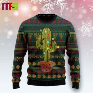 Cactus With Neon Lights Christmas Ugly Sweater 2023