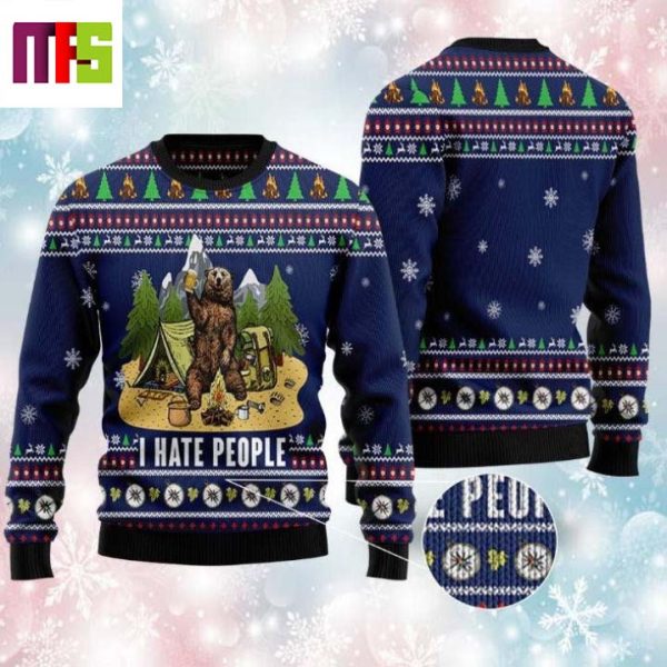 Camping Bear I Hate People Christmas Ugly Sweater 2023