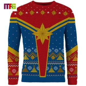 Captain Marvel Iconic Suits Marvel Pine Tree Pattern Unique Idea Best For 2023 Holiday Christmas Ugly Sweater
