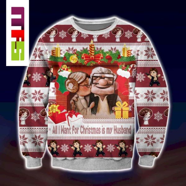 Carl and Elli Are Leia and Han Solo Up and Star Wars Christmas Ugly Sweater 2023