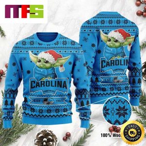 Carolina Panthers Cute Baby Yoda Grogu Cute Funny Best For 2023 Holiday Christmas Ugly Sweater