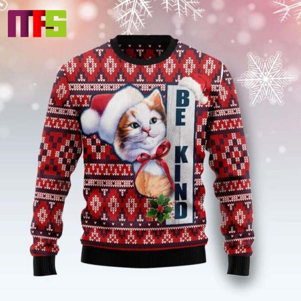 Cat Be Kind On Red Background Christmas Ugly Sweater 2023