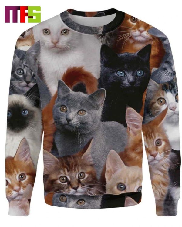 Cat Collage Big Potraits Christmas Ugly Sweater 2023