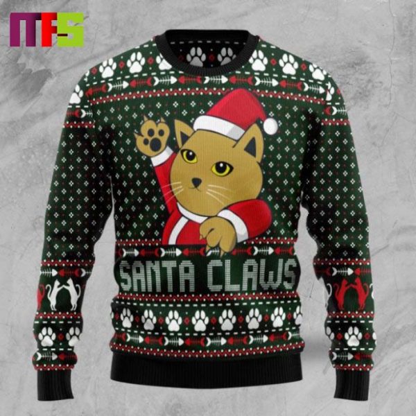 Cat Santa Claws Funny Christmas Ugly Sweater 2023