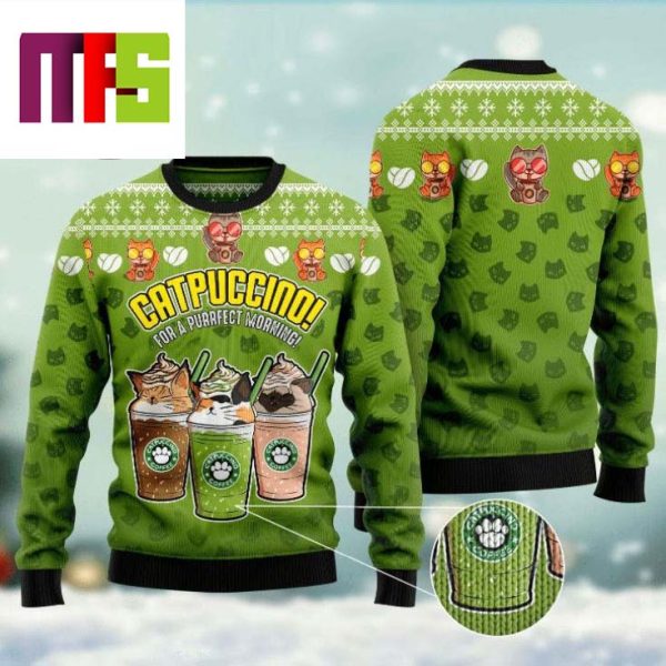 Catpuccino Coffee Funny Christmas Ugly Sweater 2023