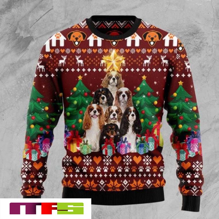 Cavalier King Charles Spaniel Pine Tree Christmas Ugly Sweater 2023 ...