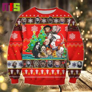 Chibi Friends In Halloween Horror Movies Christmas Ugly Sweater 2023