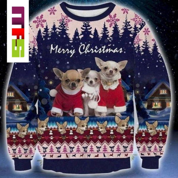 Chihuahua In Christmas Night Xmas Ugly Sweater 2023