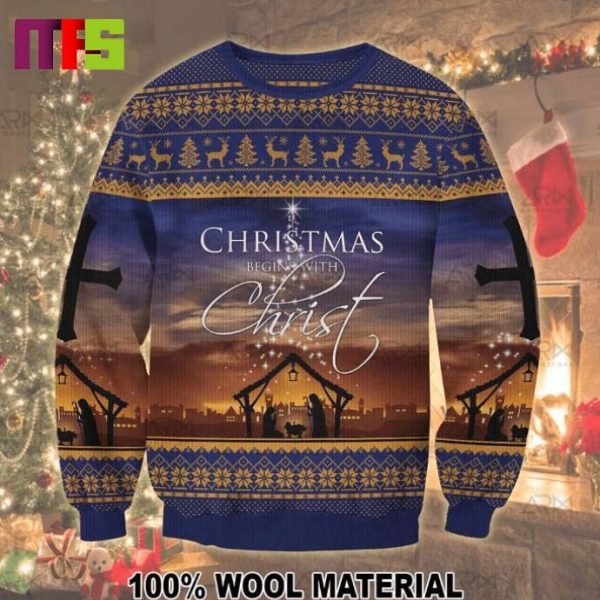 Christmas Begins With Christ Xmas Ugly Sweater 2023