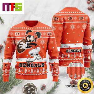 Cincinnati Bengals Funny Mickey Mouse NFL Disney Funny Cute Best For 2023 Holiday Christmas Ugly Sweater