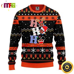 Cincinnati Bengals HoHoHo Mickey Disney Funny Cute Best For 2023 Holiday Christmas Ugly Sweater