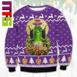 Crown Royal Grinch King On Purple Background Christmas Ugly Sweater 2023