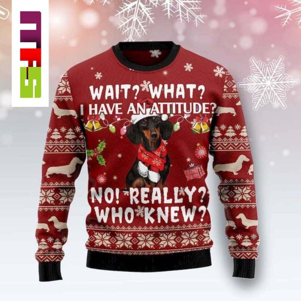 Dog Dachshund I Have An Attitude Christmas Ugly Sweater 2023