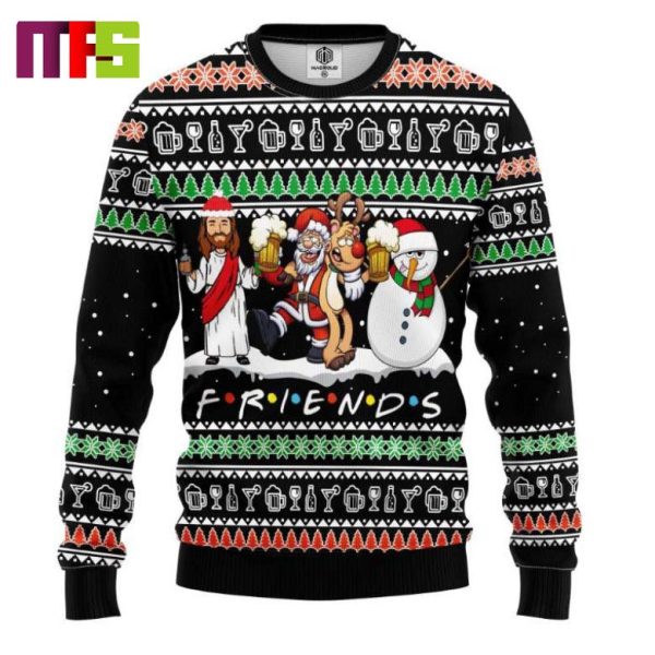 Friends Dancing In Snow Background Christmas Ugly Sweater 2023