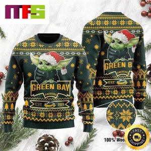 Green Bay Packers Cute Baby Yoda Grogu Cute Funny Best For 2023 Holiday Christmas Ugly Sweater