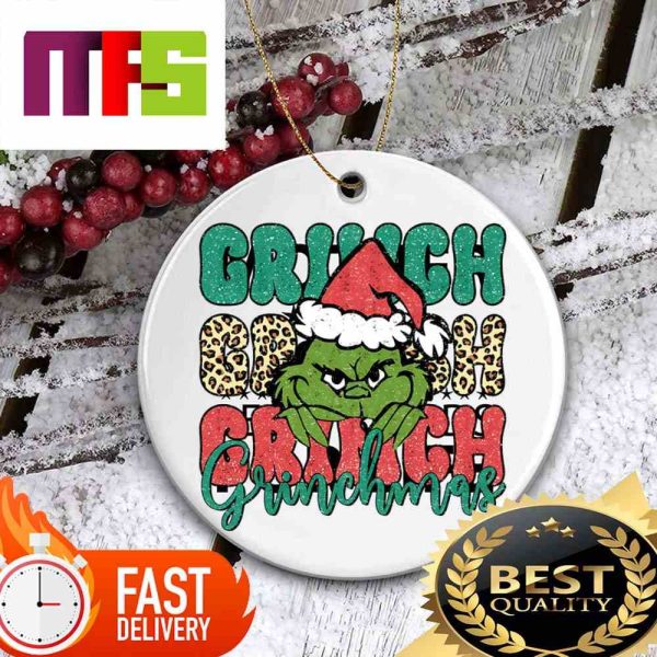 Grinch Green Face With Big Colorful Name On Background Custom Christmas Ornaments 2023