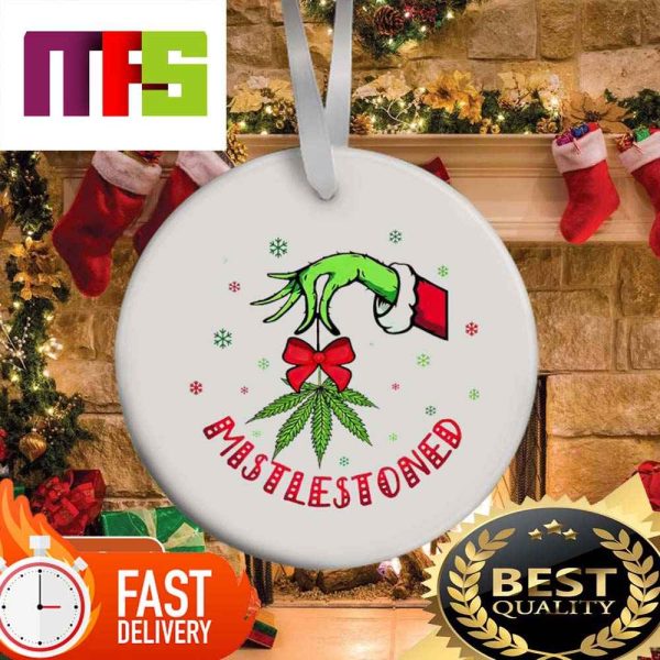 Grinch Hand Holding Mistlestoned Funny Christmas Ornaments 2023