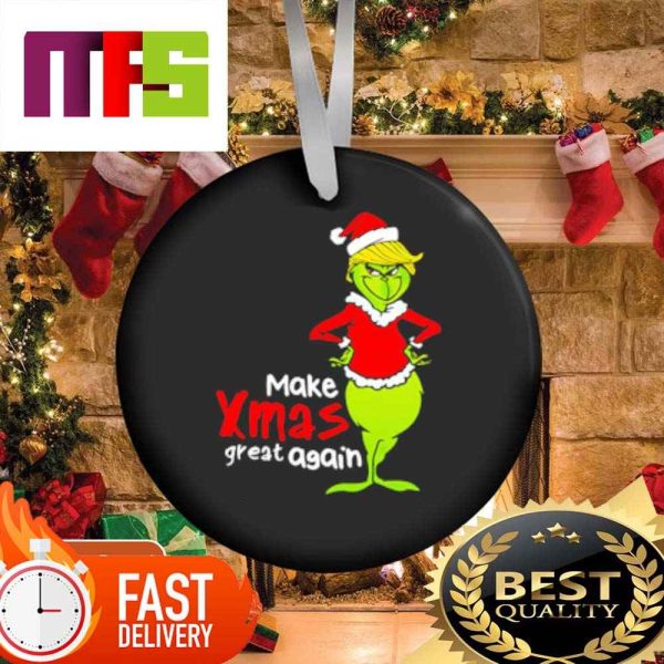 Grinch Santa With Trump Hair Make Xmas Great Again Funny Christmas Ornaments 2023