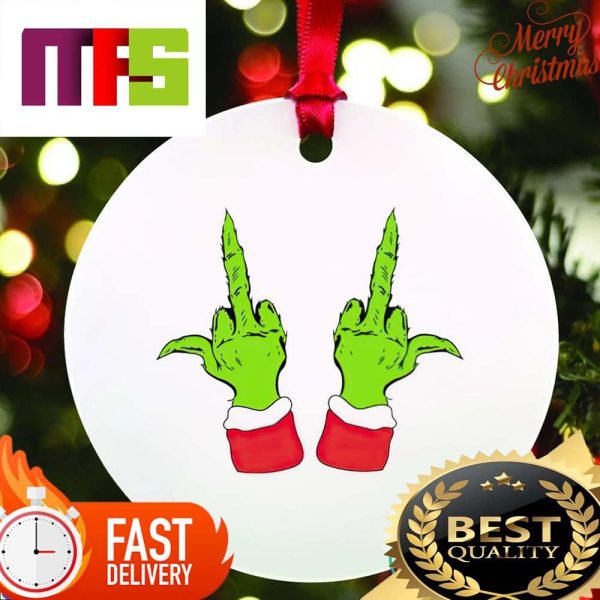 Grinch With Middle Finger Holding Funny Christmas Tree Decorations 2023