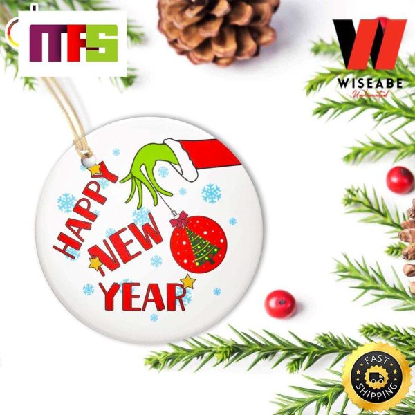 Happy New Year The Grinch Arm Holding Christmas Tree Ball Ornaments 2023