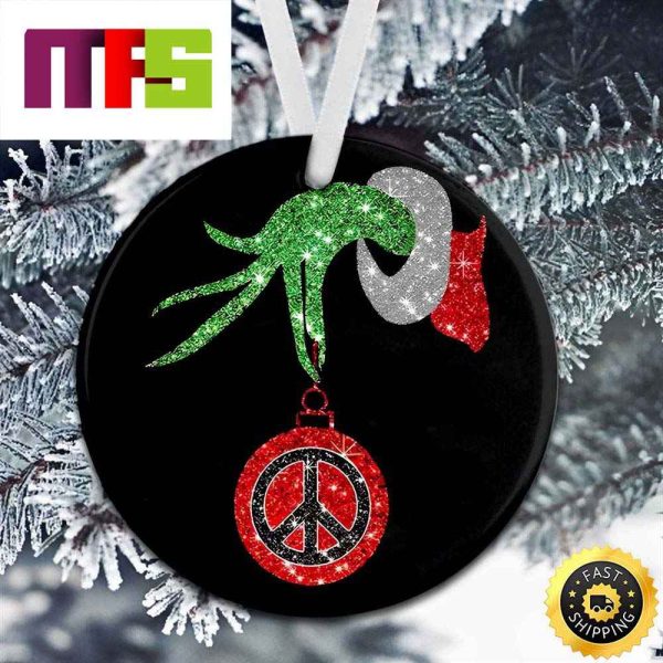 Hippie Sign Grinch Hand Holding Blink Blink Christmas Ornaments 2023