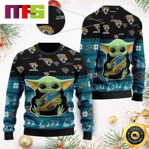 Jacksonville Jaguars Baby Yoda NFL Fans Cute Funny Best For 2023 Holiday Christmas Ugly Sweater