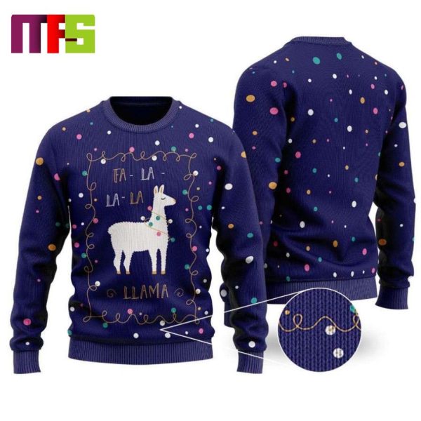 La La Llama On Purple Background Christmas Ugly Sweater 2023