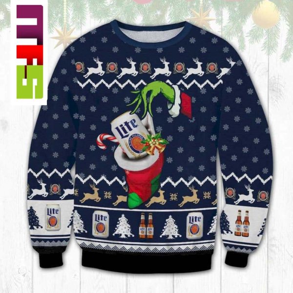 Lite Beer Grinch Naughty Hand  Unique Ugly Christmas Sweater 2023