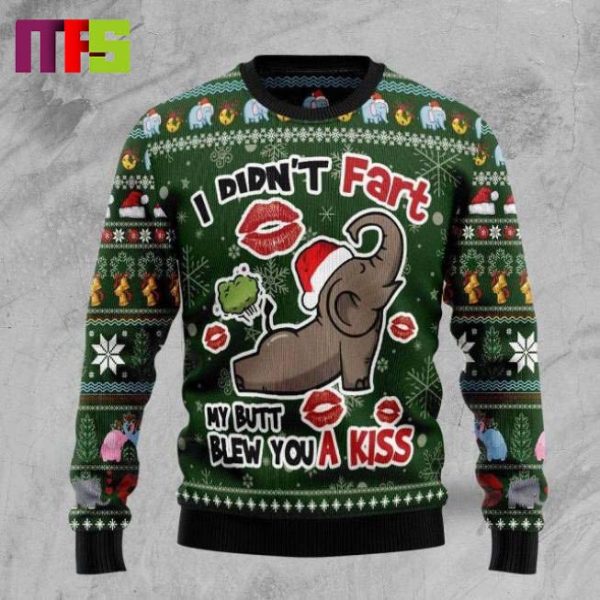 Little Elephant Didnt Fart My Butt Blew You A Kiss Christmas Ugly Sweater 2023