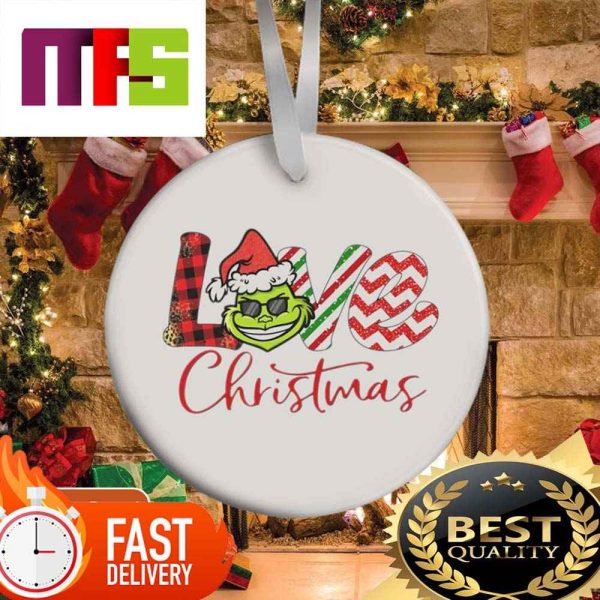 Love Grinch With Candy Cane Pattern Custom Christmas Tree Ornaments 2023