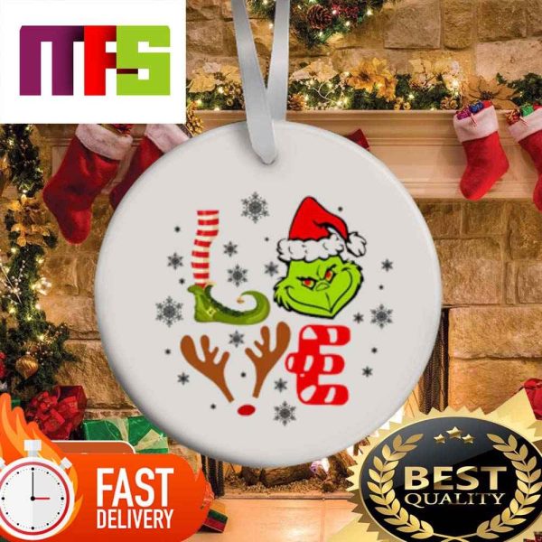 Love Grinch With Santa Hat And Reindeer Funny Christmas Ornaments 2023