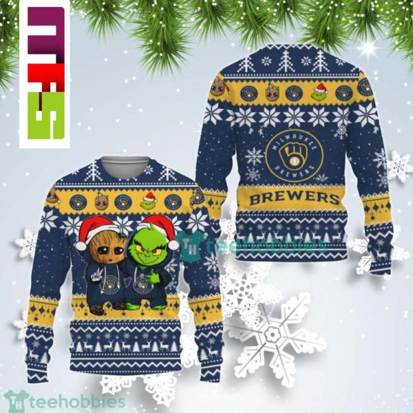 MLB Milwaukee Brewers Baby Groot And Grinch Best Friends Ugly Christmas Sweater 2023