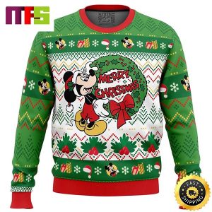 Merry Christmas Mickey Mouse With Laurel Wreath Disney Funny Cute Best For 2023 Holiday Christmas Ugly Sweater