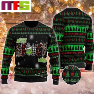 Merry Grinchmas On Pinetree Background Christmas Ugly Sweater 2023