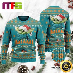 Miami Dolphins Cute Baby Yoda Grogu Cute Funny Best For 2023 Holiday Christmas Ugly Sweater