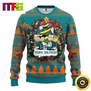 Miami Dolphins Snoopy With Friends Cute Funny Best For 2023 Holiday Christmas Ugly Sweater