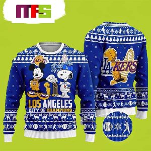 Mickey Mouse Los Angeles Lakers And Snoopy Lakers Cute Funny Best For 2023 Holiday Christmas Ugly Sweater