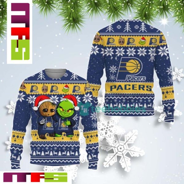 NBA Indiana Pacers Baby Groot And Grinch Best Friends Ugly Christmas Sweater 2023