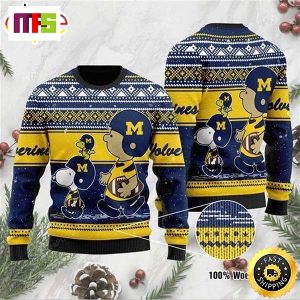 NFL Charlie Brown And Snoopy Michigan Wolverines Cute Funny Best For 2023 Holiday Christmas Ugly Sweater