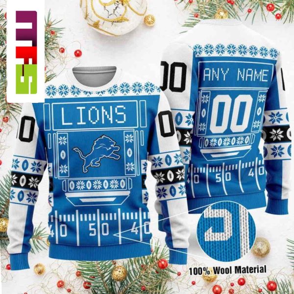 NFL Detroit Lions On Blue And White Christmas Ugly Sweater 2023