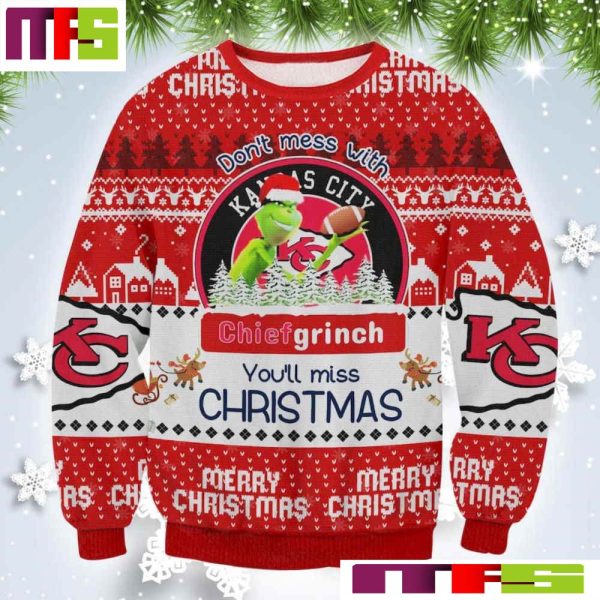 NFL Don’t Mess With Kansas City Grinch  Christmas Ugly Sweater 2023