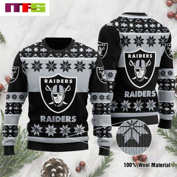 NFL Las Vegas Raiders Big Logo On Black Background Christmas Ugly Sweater 2023