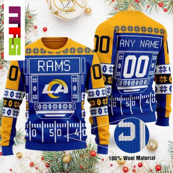 NFL Los Angeles Rams On Blue And Yellow Christmas Ugly Sweater 2023