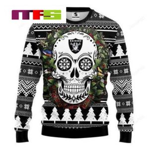 NFL Oakland Raiders Skull Flower Idea Christmas Ugly Sweater 2023