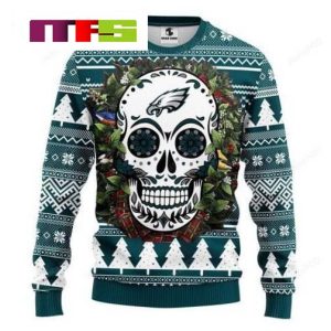NFL Philadelphia Eagles Skull Flower Idea Christmas Ugly Sweater 2023