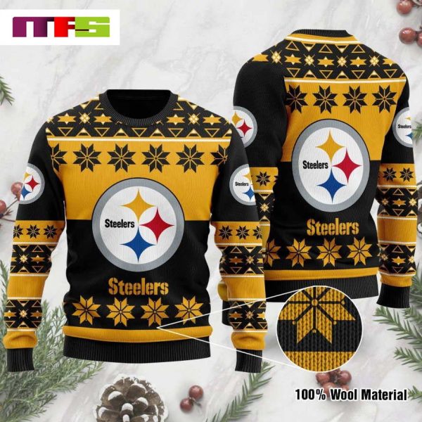 NFL Pittsburgh Steelers Big Logo On Yellow Background Christmas Ugly Sweater 2023