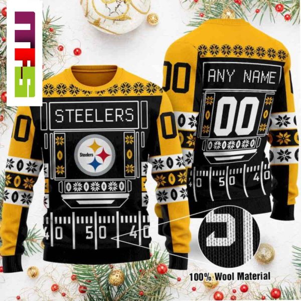 NFL Pittsburgh Steelers On Black And Yellow Background Christmas Ugly Sweater 2023