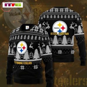 NFL Pittsburgh Steelers On Black Background Christmas Ugly Sweater 2023