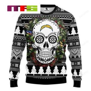NFL San Diego Chargers Skull Flower Idea Christmas Ugly Sweater 2023