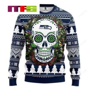 NFL Seattle Seahawks Skull Flower Idea Christmas Ugly Sweater 2023